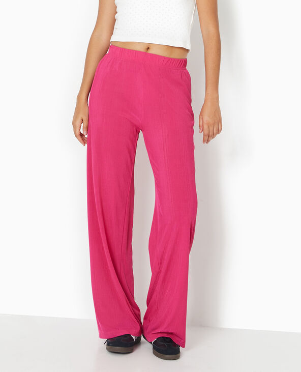 Pantalon palazzo en maille texturée effet rayé Rose poudré - Pimkie