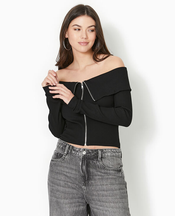 Top zippé encolure Bardot  noir - Pimkie