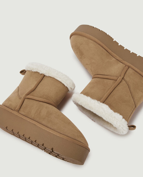 Boots fourrées en suédine camel - Pimkie