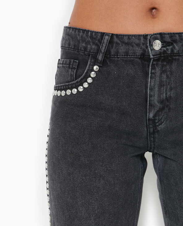 Jean droit taille basse avec clous noir - Pimkie