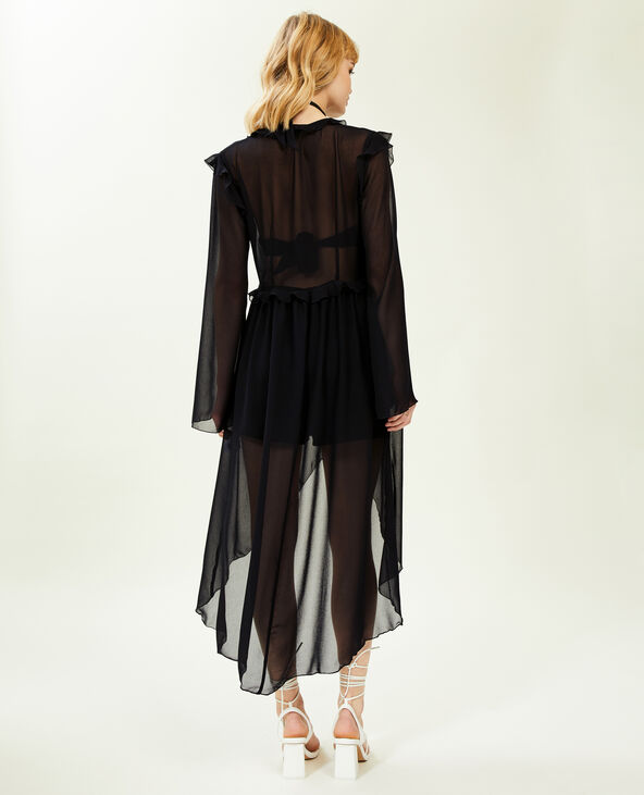 Longue blouse transparente avec volants noir - Pimkie