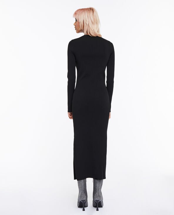 Robe longue avec cut out en maille côtelée noir - Pimkie