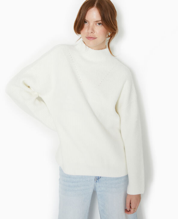 Pull col montant avec jeu de mailles blanc - Pimkie