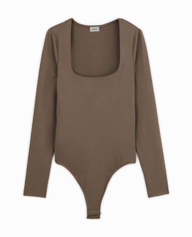 Body manches longues encolure carrée taupe - Pimkie