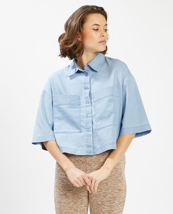 Chemisette cropped chambray bleu - Pimkie
