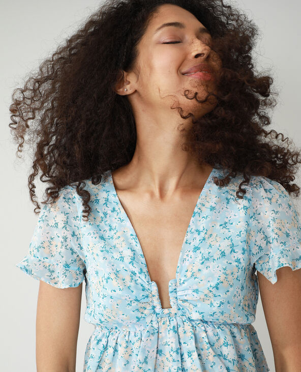Blouse volantée fleurie bleu - Pimkie