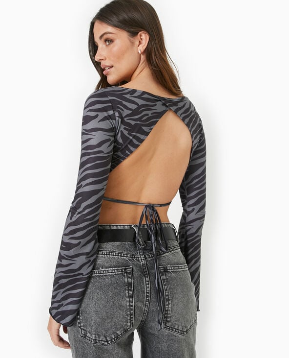 Top dos-nu manches flare motif zèbre noir - Pimkie