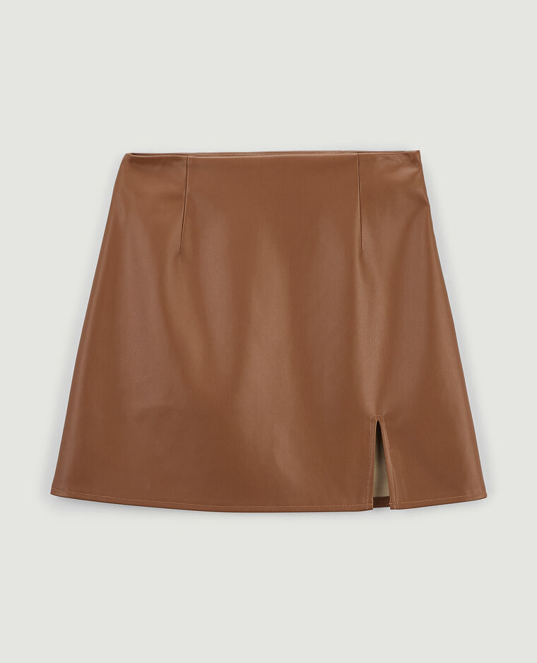 Jupe courte simili cuir camel - Pimkie