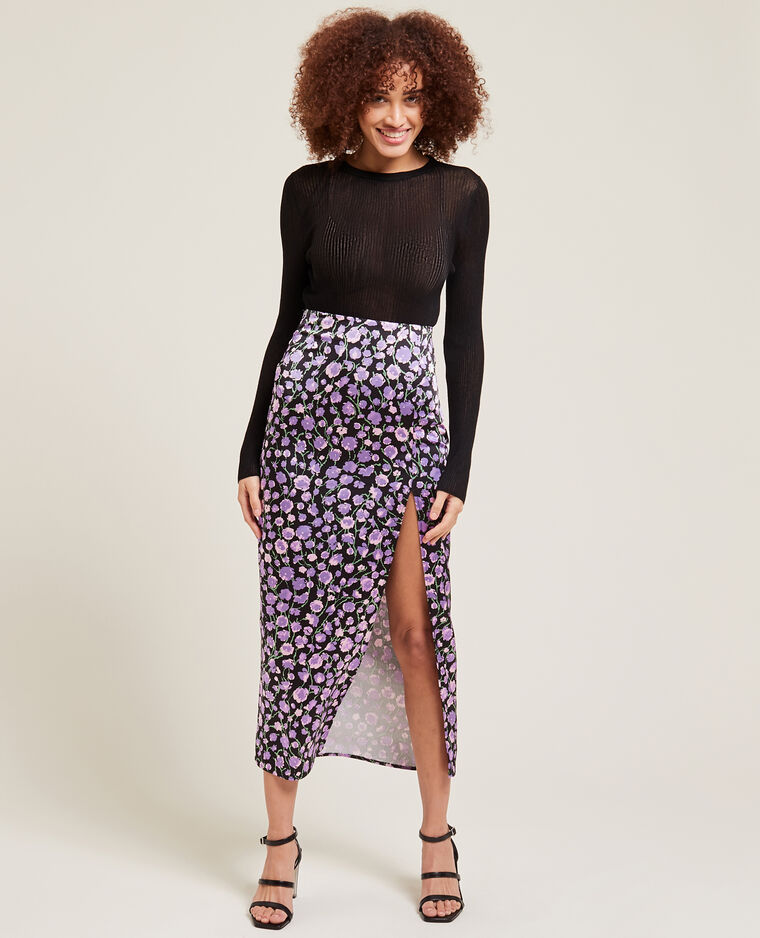 Jupe longue fendue en satin noir - Pimkie