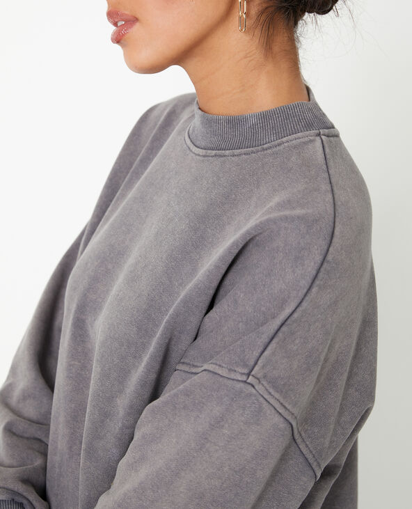 Sweat col rond avec effet délavé gris foncé - Pimkie