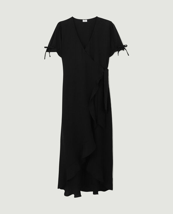 Robe longue porte-feuille avec volants noir - Pimkie