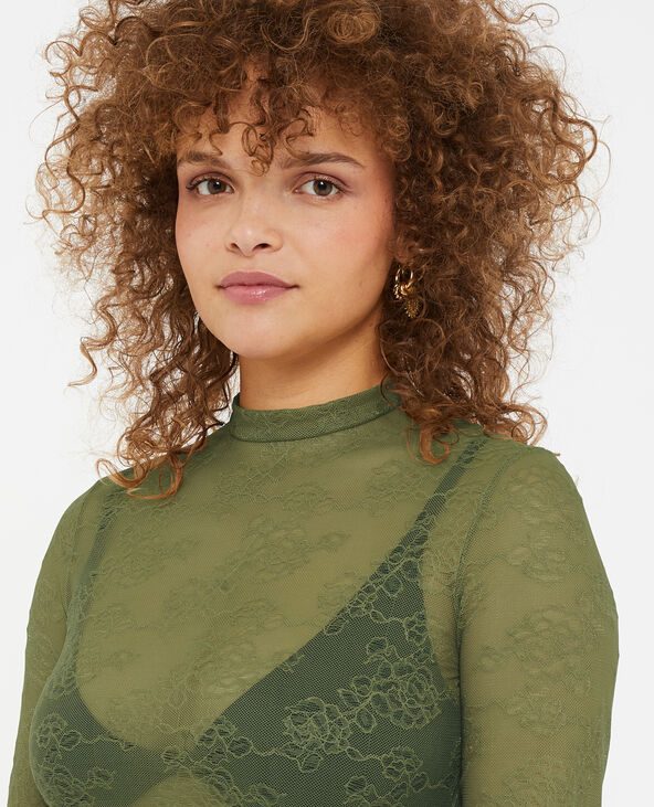 Top manches longues en dentelle vert kaki - Pimkie