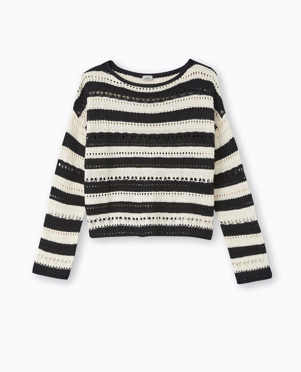 Pull rayé en maille ajourée façon crochet noir - Pimkie