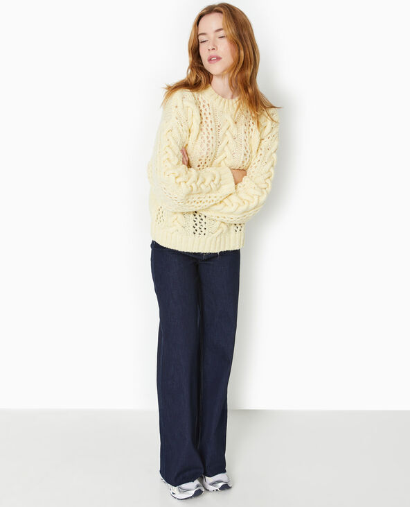 Pull en maille ajourée et torsadée Jaune pâle - Pimkie