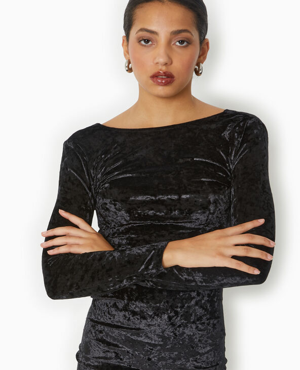 Robe longue en velours avec encolure carrée dos noir - Pimkie