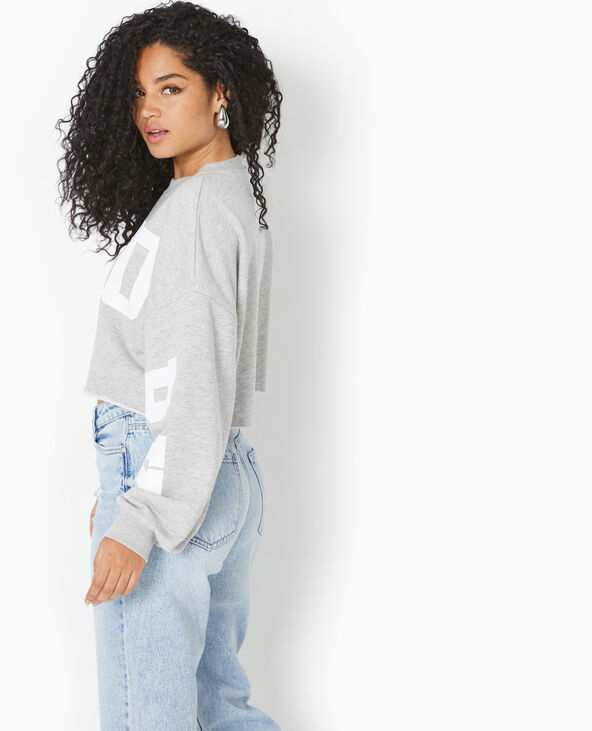 Sweat cropped base coupée avec NEW YORK gris chiné - Pimkie