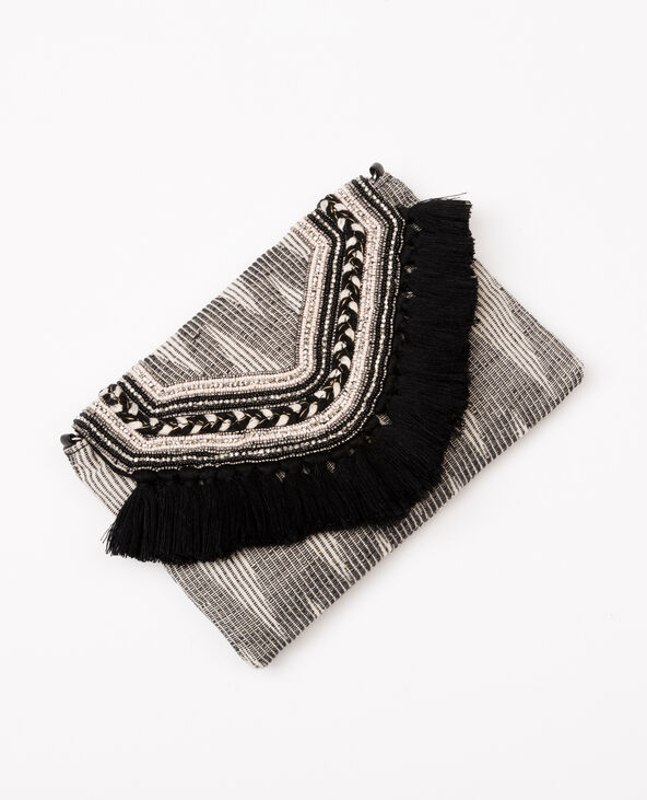 Sac pochette perles et pompons noir - Pimkie