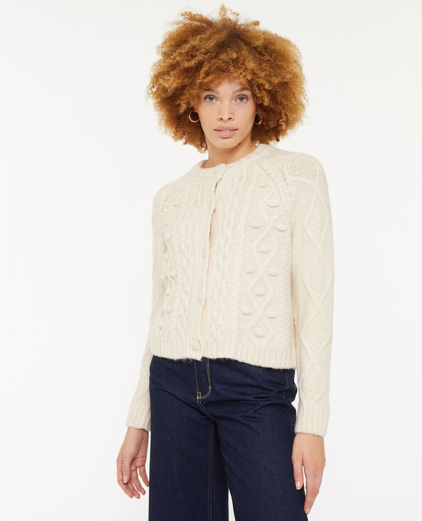 Gilet col rond maille fantaisie blanc - Pimkie