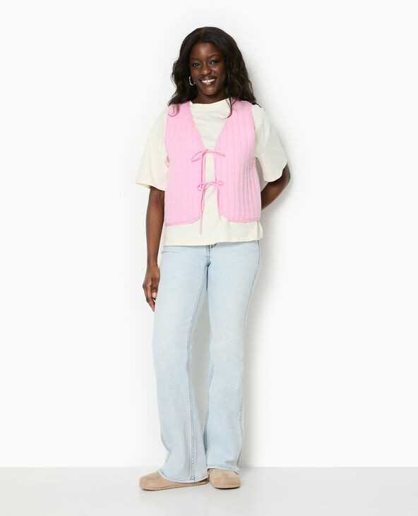 Veste sans manches en gaze de coton matelassée rose - Pimkie