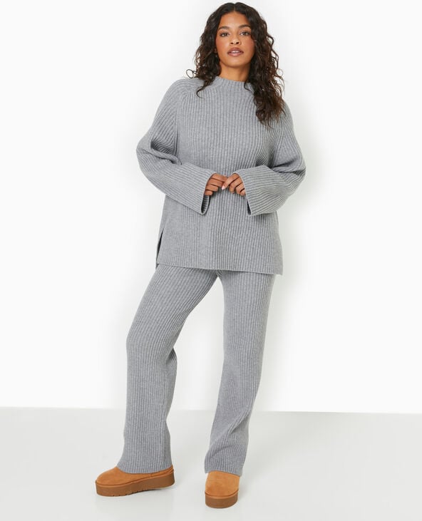 Pull oversize en maille côtelée gris chiné - Pimkie