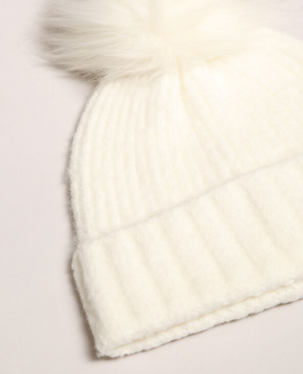Bonnet à pompon blanc - Pimkie