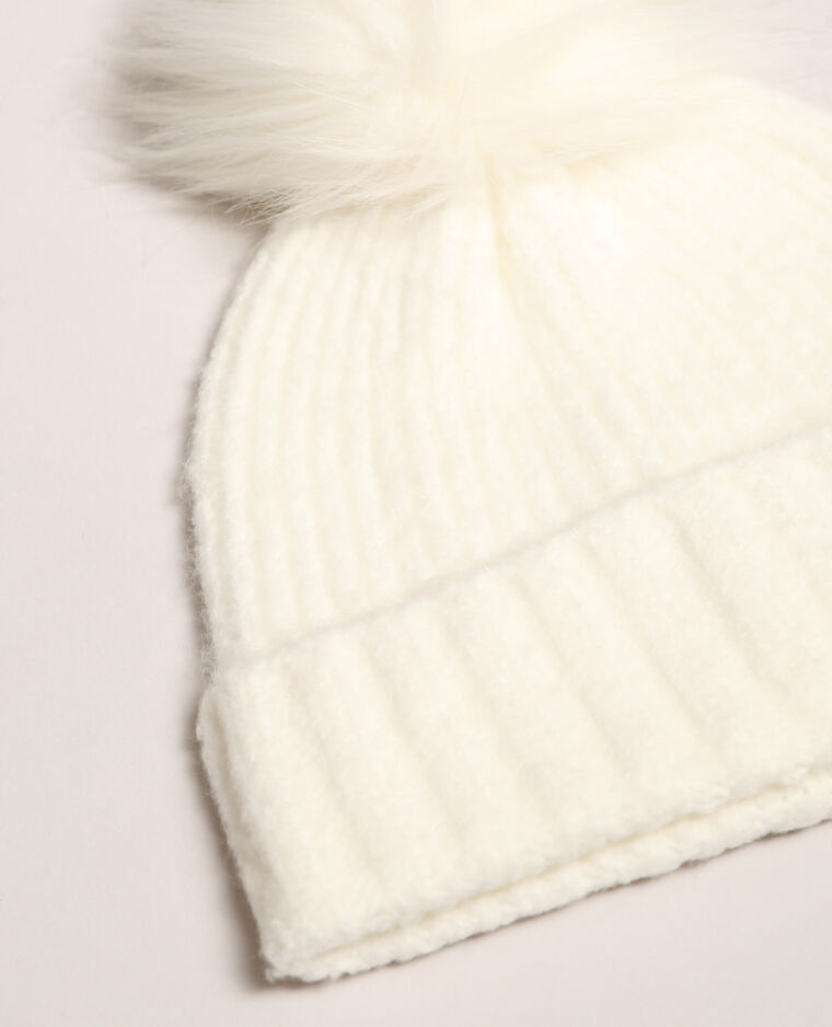 Bonnet à pompon blanc - Pimkie