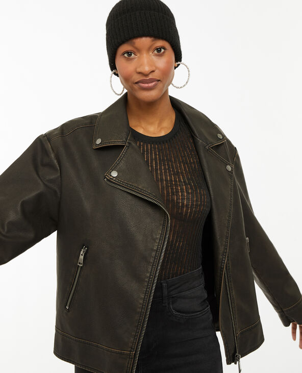 Veste en deals simili cuir oversize