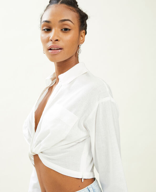 Chemise courte effet noué blanc - Pimkie