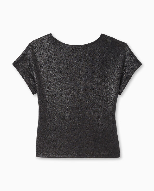Top court en maille brillante avec dos ouvert noir - Pimkie