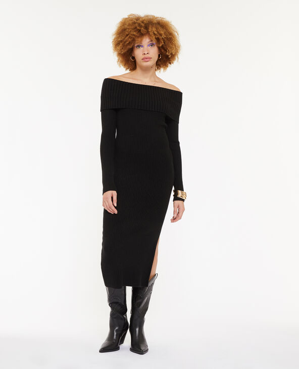 Robe longue en maille encolure Bardot noir - Pimkie