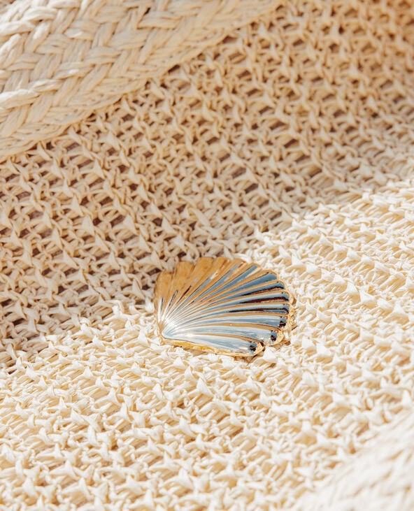 Grand sac cabas en raphia avec boucle coquillage beige - Pimkie