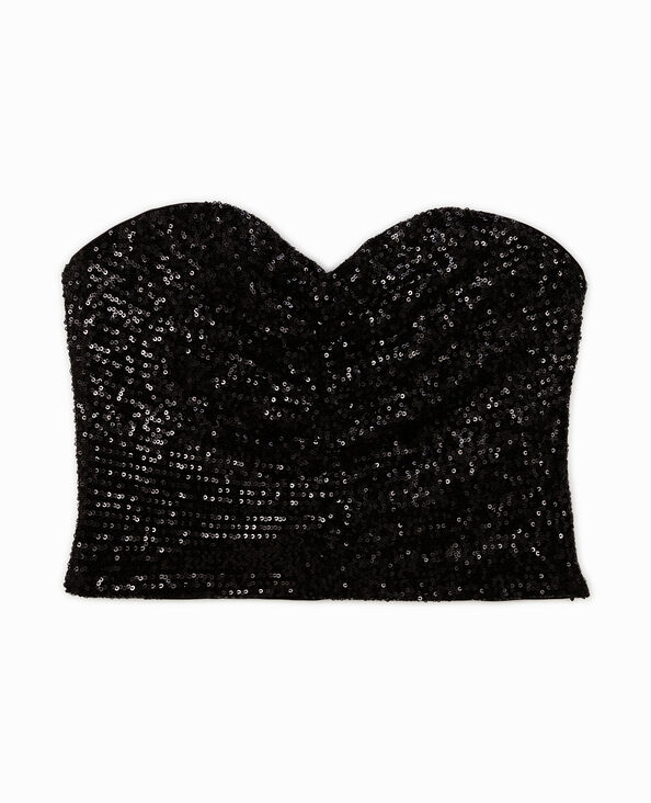 Bustier bandeau avec fronces et sequins noir - Pimkie