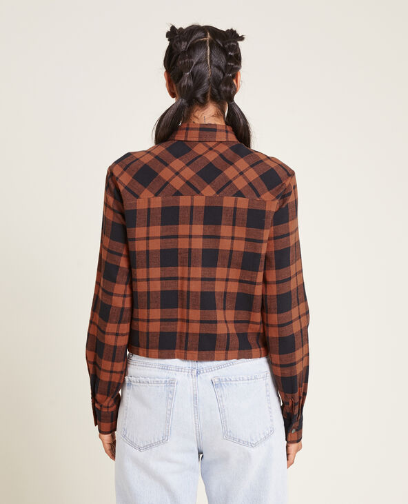 Chemise courte à carreaux orange - Pimkie