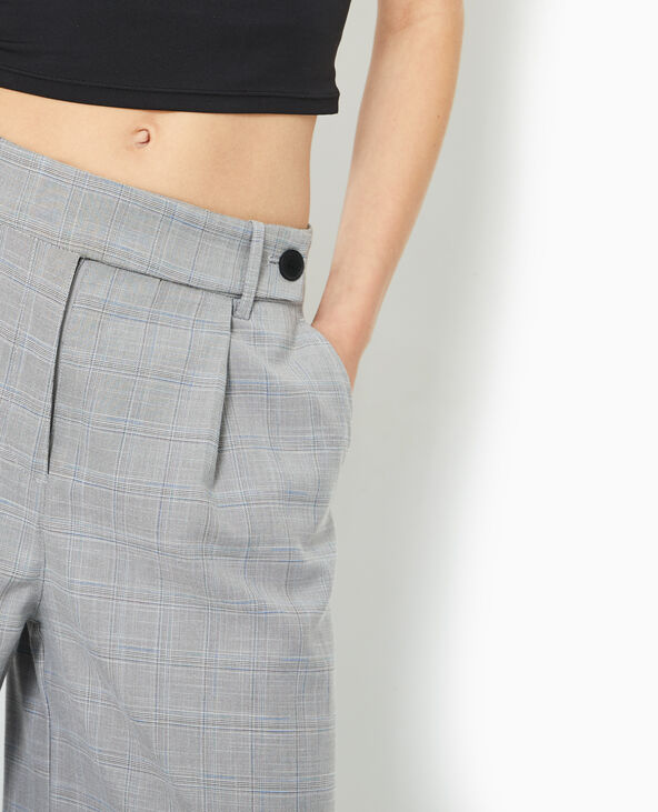 Pantalon large taille haute motif carreaux gris clair - Pimkie