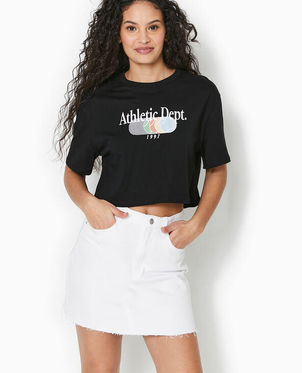 T-shirt cropped avec print devant noir - Pimkie