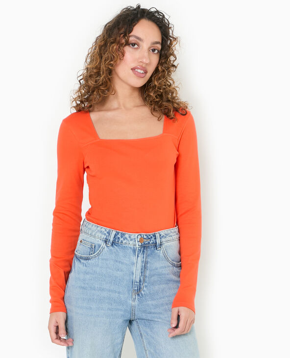 Body manches longues encolure carrée orange - Pimkie