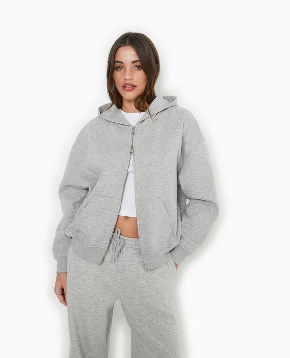 Sweat zippé avec capuche gris chiné - Pimkie