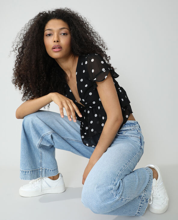 Blouse volantée à pois noir - Pimkie
