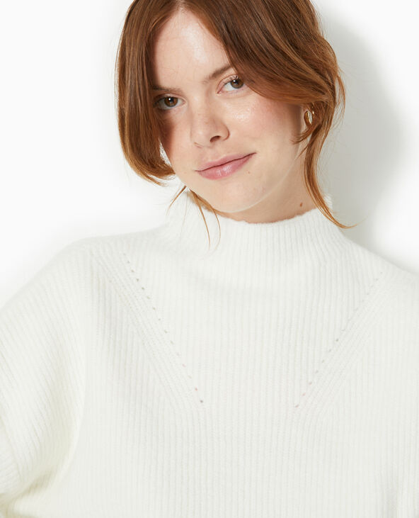 Pull col montant avec jeu de mailles blanc - Pimkie