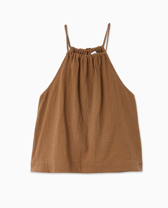 Top en gaze de coton avec bretelles coulissées marron - Pimkie