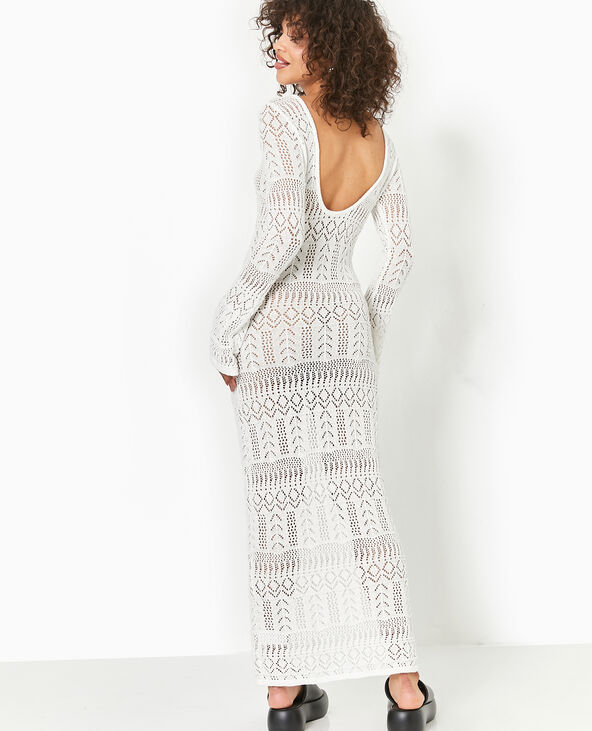Robe longue en crochet avec dos-nu blanc - Pimkie