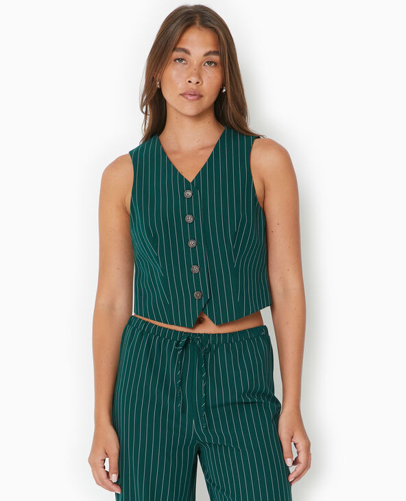 Gilet de barman avec rayures banquier vert foncé - Pimkie