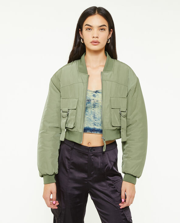 Bomber court avec poches et sangles vert de gris - Pimkie