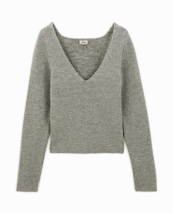 Pull col V en maille côtelée avec lurex argenté - Pimkie