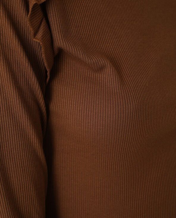 T-shirt côtelé à volants marron - Pimkie