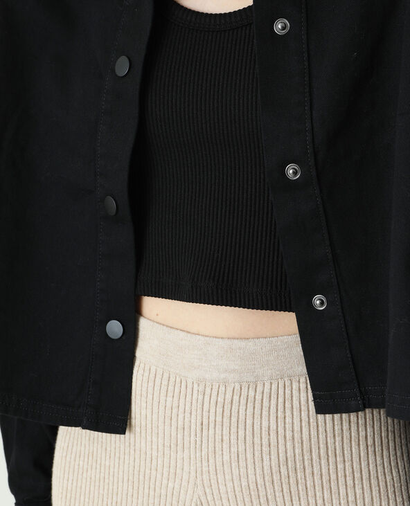 Chemise oversize en jean avec simili cuir noir - Pimkie