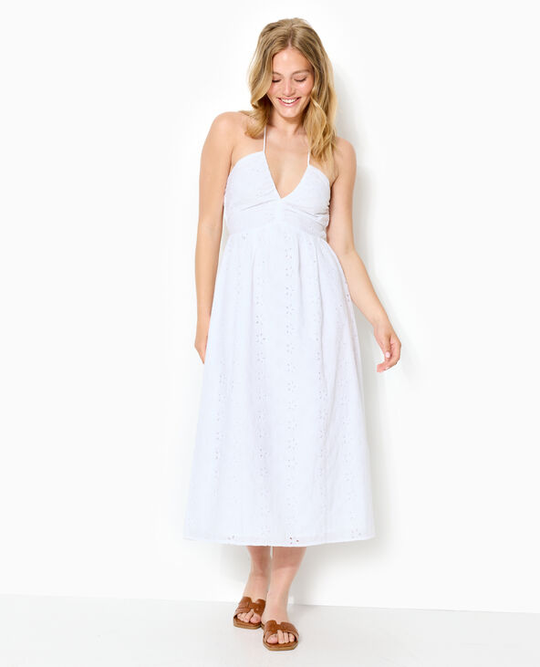 Robe longue en broderie anglaise bretelles croisées blanc - Pimkie