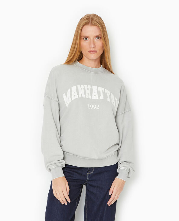 Sweat délavé acid wash avec print gris - Pimkie