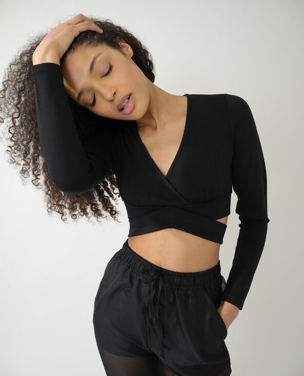 T-shirt cropped cache-cœur noir - Pimkie