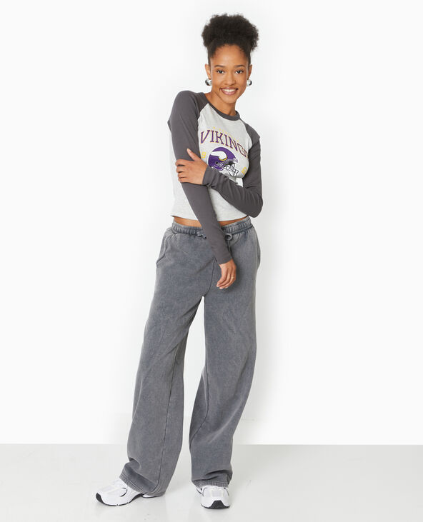 T-shirt manches longues raglans avec print devant gris chiné - Pimkie